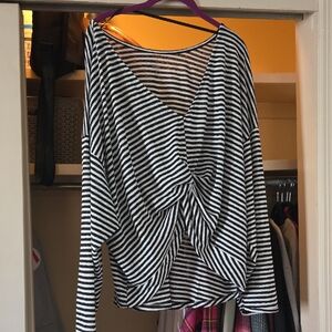 torrid Black & White Striped Twist-Front Long Sleeve Top